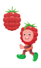 Raspberry vector with a funny fruit character