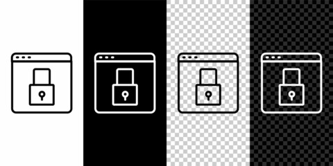Set line Secure your site with HTTPS, SSL icon isolated on black and white, transparent background. Internet communication protocol. Vector