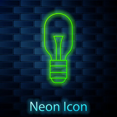 Glowing neon line Light bulb with concept of idea icon isolated on brick wall background. Energy and idea symbol. Inspiration concept. Vector