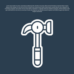 Blue line Hammer icon isolated on blue background. Tool for repair. Vector