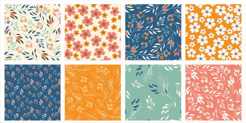 set of wild Flowers Vector Seamless Pattern. Ditsy style. Pattern for fashion and print. 