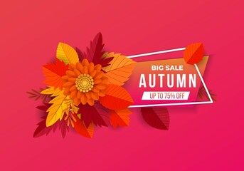 Autumn sale banner design with colorful flower concept
