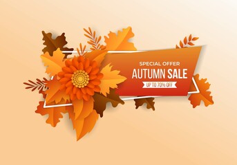Elegant autumn sale banner design with colorful flower concept