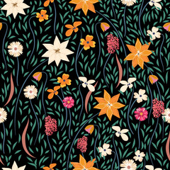 Wild Flowers Vector Seamless Pattern. Ditsy style. Pattern for fashion and print. 