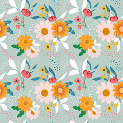Fototapeta na wymiar Flowers Vector Seamless Pattern. Ditsy style. Pattern for fashion and print. 