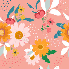 Fototapeta na wymiar Flowers Vector Seamless Pattern. Ditsy style. Pattern for fashion and print. 
