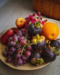 Naklejka na ściany i meble Fresh fruits. Assorted colourful tropical fruits. clean and healthy eating