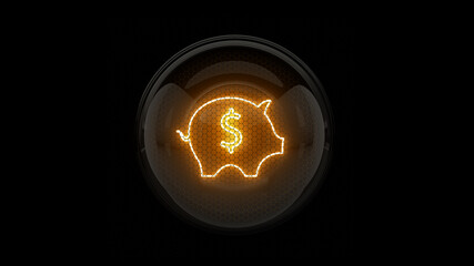 Piggy bank. Pig. piggy bank of kopecks.  Nixie tube indicator. Gas discharge indicators and lamps. 3D. 3D Rendering