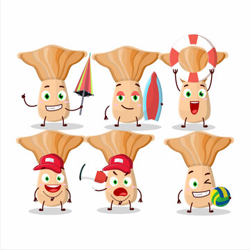Happy Face lactarius cartoon character playing on a beach