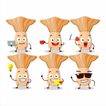 Lactarius cartoon character with various types of business emoticons