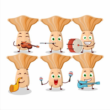 Cartoon character of lactarius playing some musical instruments