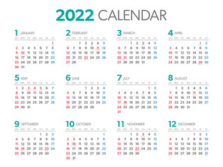 2022年　一年カレンダー