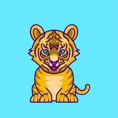 cute baby tiger icon logo sticker illustration