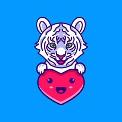 love cartoon cute baby white tiger character icon logo sticker illustration
