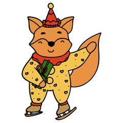 Christmas Birthday-Fox flat color illustration for web, wedsite, application, presentation, Graphics design, branding, etc.