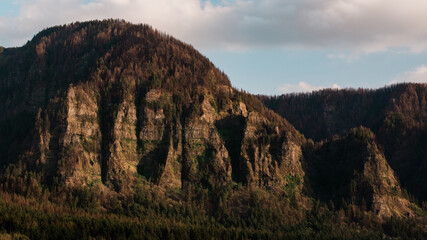 columbia river gorge wall at sunset.