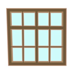 Window is rectangular. Simple and flat style. Blue glass. Day. Cartoon cute fairy tale design. Isolated on white background. Vector