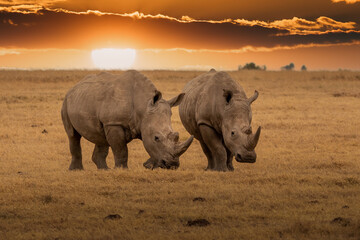 White Rhinoceros Ceratotherium simum Square-lipped Rhinoceros at Khama Rhino Sanctuary Kenya...