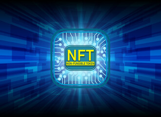 NFT non fungible tokens concept on technology background. Pay for unique collectibles in games or...