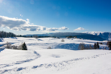 a wonderful sunny day in the mountains on the snow