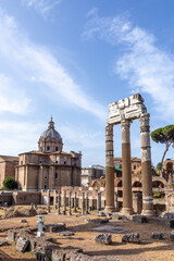 cityscape view of the Roman Forum in Rome, Italy. World famous landmarks in Italy during summer sunny day.