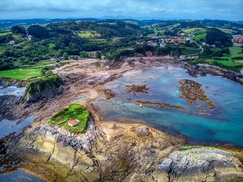 Hermitage located on an island off the coast of asturias, Spain, near Luanco.