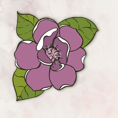 blooming magnolia in lilac color on a marble background