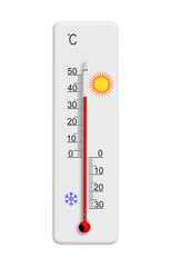 Celsius scale thermometer for measuring weather temperature. Thermometer isolated on white...