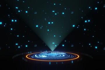 Futuristic Digital Technology HUD hologram portal podium stage spaceship 3D rendering
