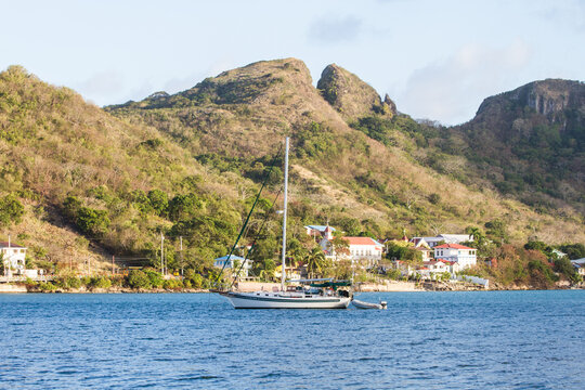 Sailing ship on the bay of Providence Island in Colombia