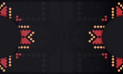 Black background with Slavic vintage ornaments and place for your logo. Template for postcard print design with luxury ornament.