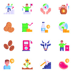 Flat Icons of Farming and Trading 


