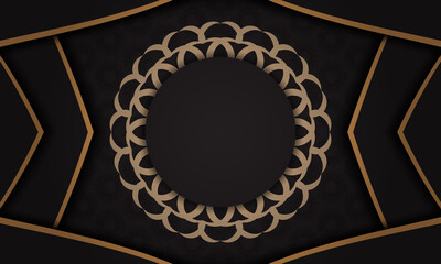 Black banner template with luxury ornaments and place for your text. Print-ready postcard design with vintage ornaments.