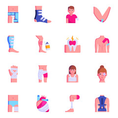 Collection of Injures and Patients Flat Icons 

