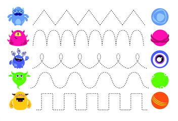 Educational game for children. Circle the path from the monsters to their planets by points