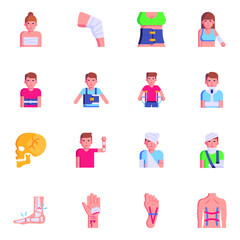 Set of Injured Persons Flat Icons 

