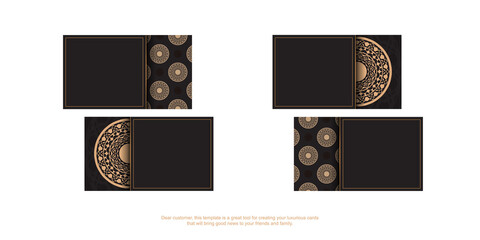 Black business card design with Greek ornament. Vector business cards with place for your text and vintage patterns.