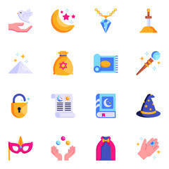 Set of Top 16 Magical Equipment Flat Icons 

