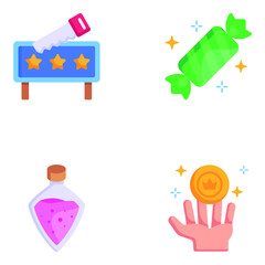 Set of Trendy Magic Tricks Flat Icon Designs

