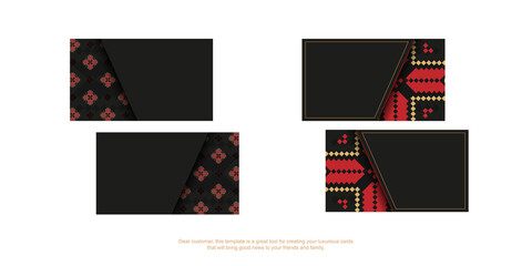 Black business card design with Slavic ornament. Stylish business cards with space for your text and luxurious patterns.
