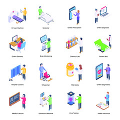 Fototapeta premium Trendy Isometric Illustrations Set of Medical Equipment
