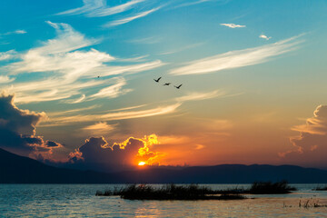 Amazing sunset in the lake of Chapala, Mexico