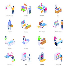 Pack of Hotel Facilities Isometric Illustrations 

