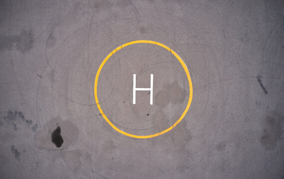 Helipad shooting from the air. Helicopter helipad