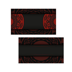 Black red postcard design with abstract ornament. Invitation card design with space for your text and vintage patterns.