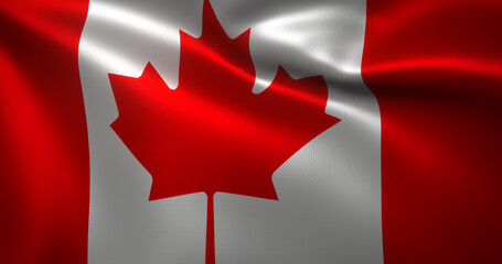 Canada Flag, Canadian flag with waving folds, close up view, 3D rendering
