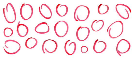 Hand drawn marker pen circles, isolated on white background