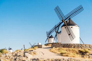 Historic windmills restored on a hillside