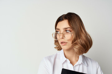 Business woman wearing glasses office manager finance work