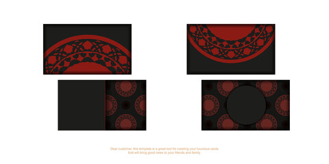 Business card design in black with red ornaments. Stylish business cards with space for your text and luxurious patterns.